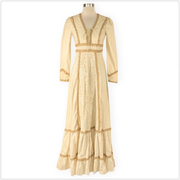 Gunne Sax Jessica Vintage 70s Ivory Natural Poplin Cotton Prairie Maxi Dress 7 - Picture 2 of 7